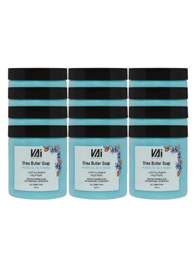 VAI 12 Pieces Shea Butter Soap Moroccan Blue Indigo Rich In Vitamin E AND B5 24 Hours Moisture And Hydration All Skin Types 500ml - Image 1