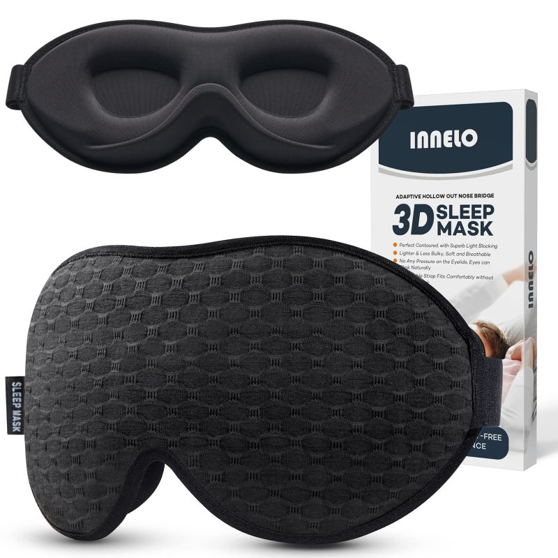 INNELO Sleep Mask for Side Sleeper, Eye Mask Sleeping Women Men, 100% Light Blocking 3D Contoured Cup Sleeping Mask Soft No Eye Pressure Cover Blindfold Night Shade for Travel Nap Yoga, Black - Image 1