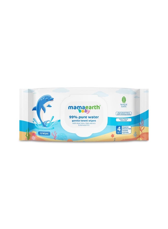 Mamaearth Baby 99% Pure Water Gentle Towel Wipes-72pcs|Made Safe Approved|4-In-1 Benefits-Cleanses,Moisturizes, Soothes & Hydrates Skin|Extra Thick|Extra Soft|Fragrance-Free|Parabens-Free|Alcohol-Free - Image 1