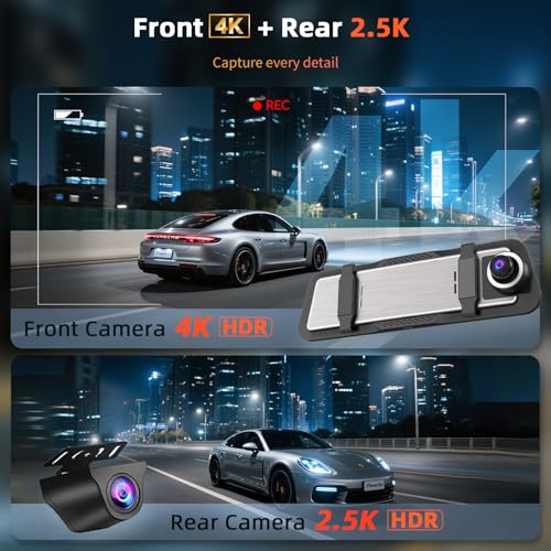 Aprilboy Mirror Dash Cam 4K Front and 25K Rear IMX415 Rearview Mirror Camera for Cars 58GHz WiFi WDR GSensor Night Vision Reverse Assist Included 64GB Card - Image 3