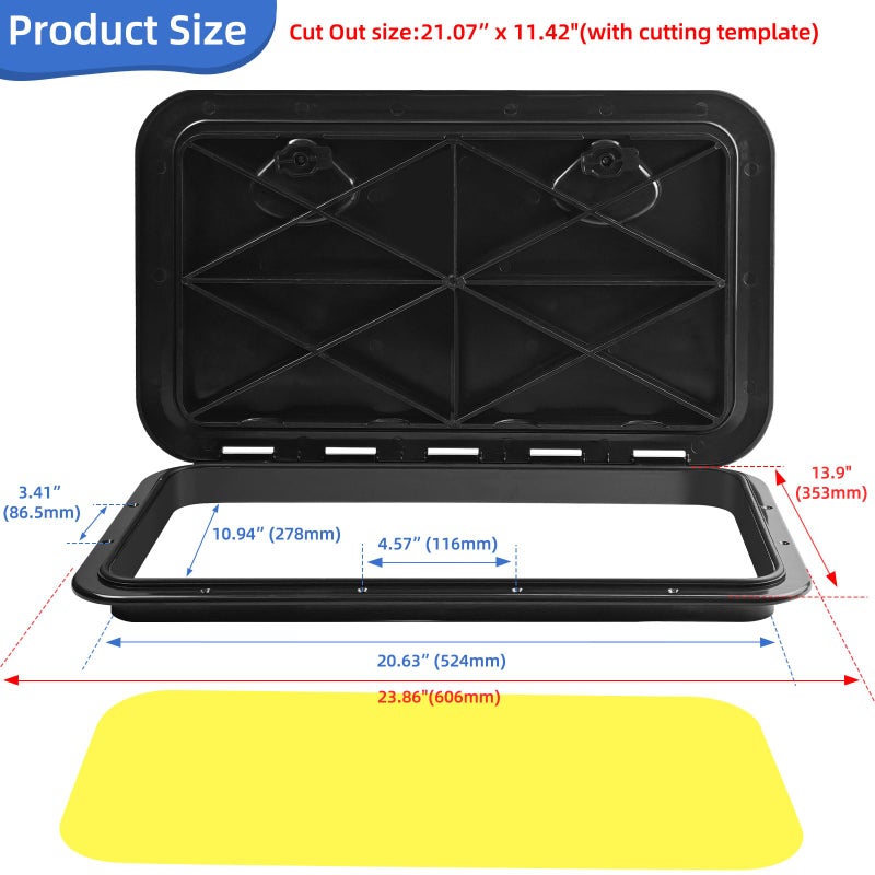 CLLOMAGY 24"x14" Boat Hatch Deck Access Lid,Marine Deck Access Hatch Door Cover for Bass/John/Fishing/Skiff/Sailboat/Yacht & RV/Camper Van,Durable&Weatherproof Boat Access Lid Cover-1PCS - Image 2