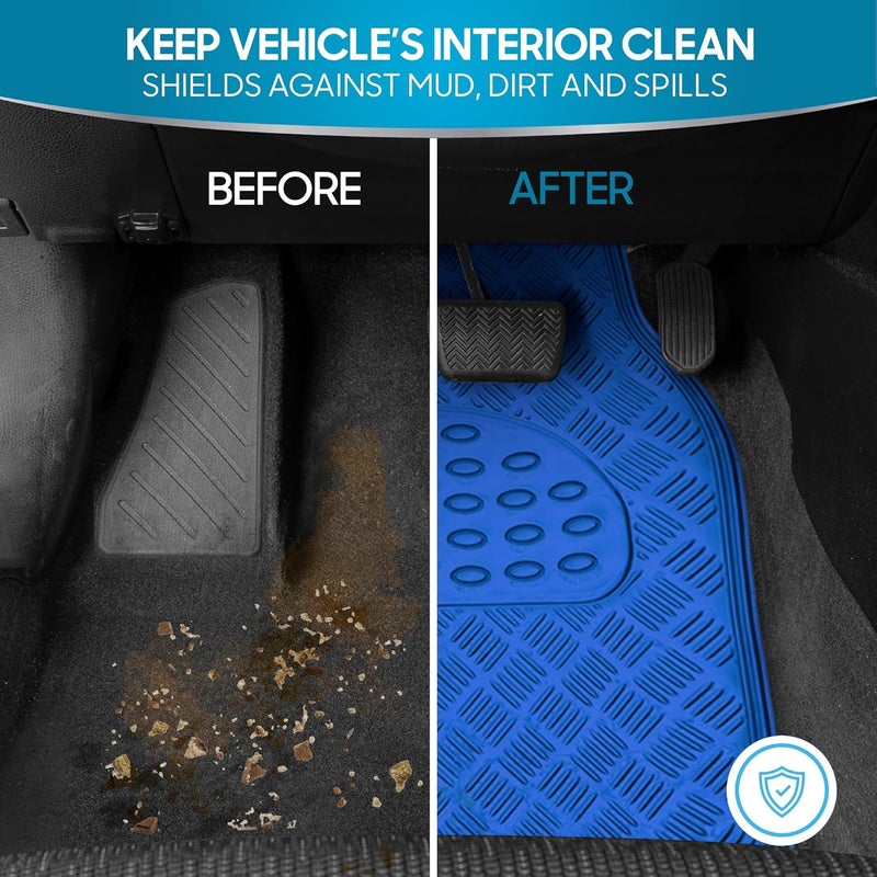 BDK Universal Fit 4-Piece Metallic Car Floor Mat Set - Blue - Image 4