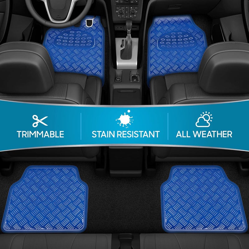 BDK Universal Fit 4-Piece Metallic Car Floor Mat Set - Blue - Image 3