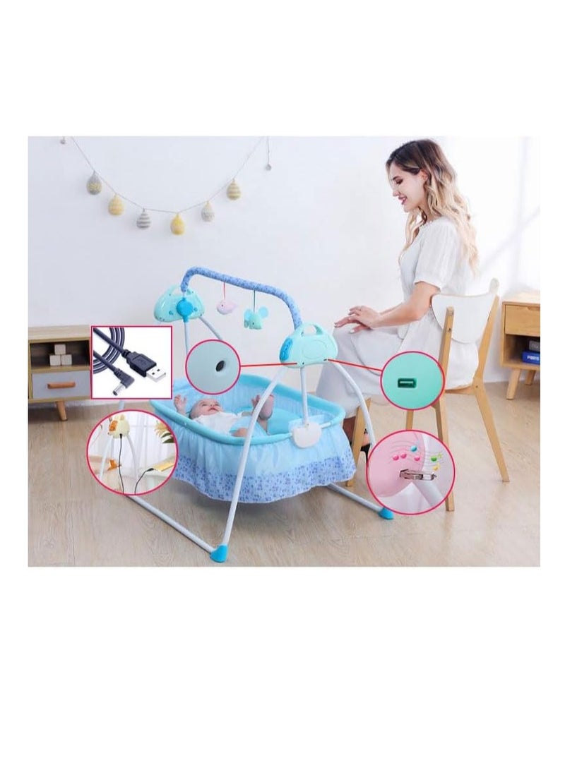Baby Cradle, Electric Infant Swing Bed with Safety Belt/Bluetooth Music Player,Kids Rocking Crib Bedside Hammock with Mosquito Net,Mattress,Pillow for 0-2 Years Toddlers,Foldable Newborn Bassinet (C)  - Image 4