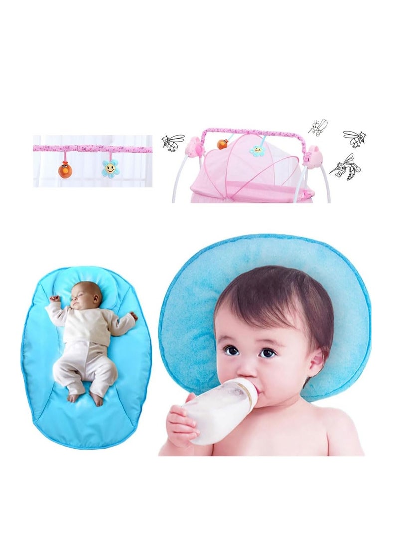 Baby Cradle, Electric Infant Swing Bed with Safety Belt/Bluetooth Music Player,Kids Rocking Crib Bedside Hammock with Mosquito Net,Mattress,Pillow for 0-2 Years Toddlers,Foldable Newborn Bassinet (C)  - Image 3