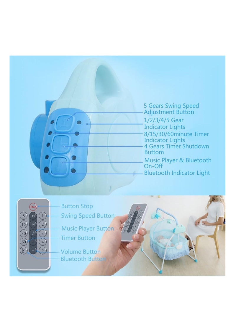 Baby Cradle, Electric Infant Swing Bed with Safety Belt/Bluetooth Music Player,Kids Rocking Crib Bedside Hammock with Mosquito Net,Mattress,Pillow for 0-2 Years Toddlers,Foldable Newborn Bassinet (C)  - Image 5