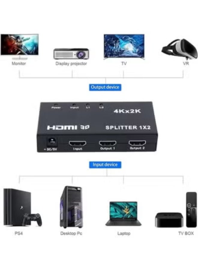HDMI Splitter 1-In 2-Out – 4K Full HD 1080p & 3D Support – Dual Display Adapter for TVs and Monitors – With Power Supply - Image 2