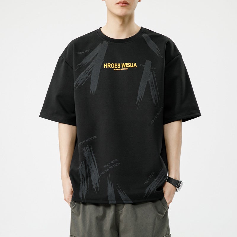 6886 Running Volume Special Loose Trend Letter Printing Round Neck Short Sleeve T-Shirt Trend - Image 1