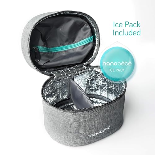 NANOBÉBÉ Nanobebe Breastmilk Baby Bottle Cooler & Travel Bag with Ice Pack Included. Compact Triple Insulated, Easily attaches to Stroller or Diaper Bag- Grey - Image 5