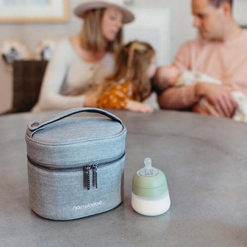 NANOBÉBÉ Nanobebe Breastmilk Baby Bottle Cooler & Travel Bag with Ice Pack Included. Compact Triple Insulated, Easily attaches to Stroller or Diaper Bag- Grey - Image 3
