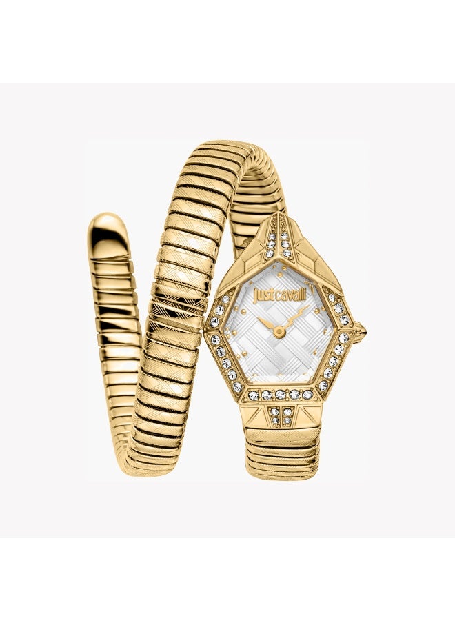 جاست كافالي ساعة جاست كافالي أورناتو سنيك النسائية – علبة وسوار ذهبي مع قرص فضي - Image 1