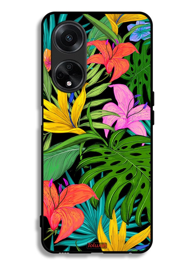 Tolwak Oppo A98 5G Protective Case Cover Pattern Tropical Flowers Leaves - Image 1