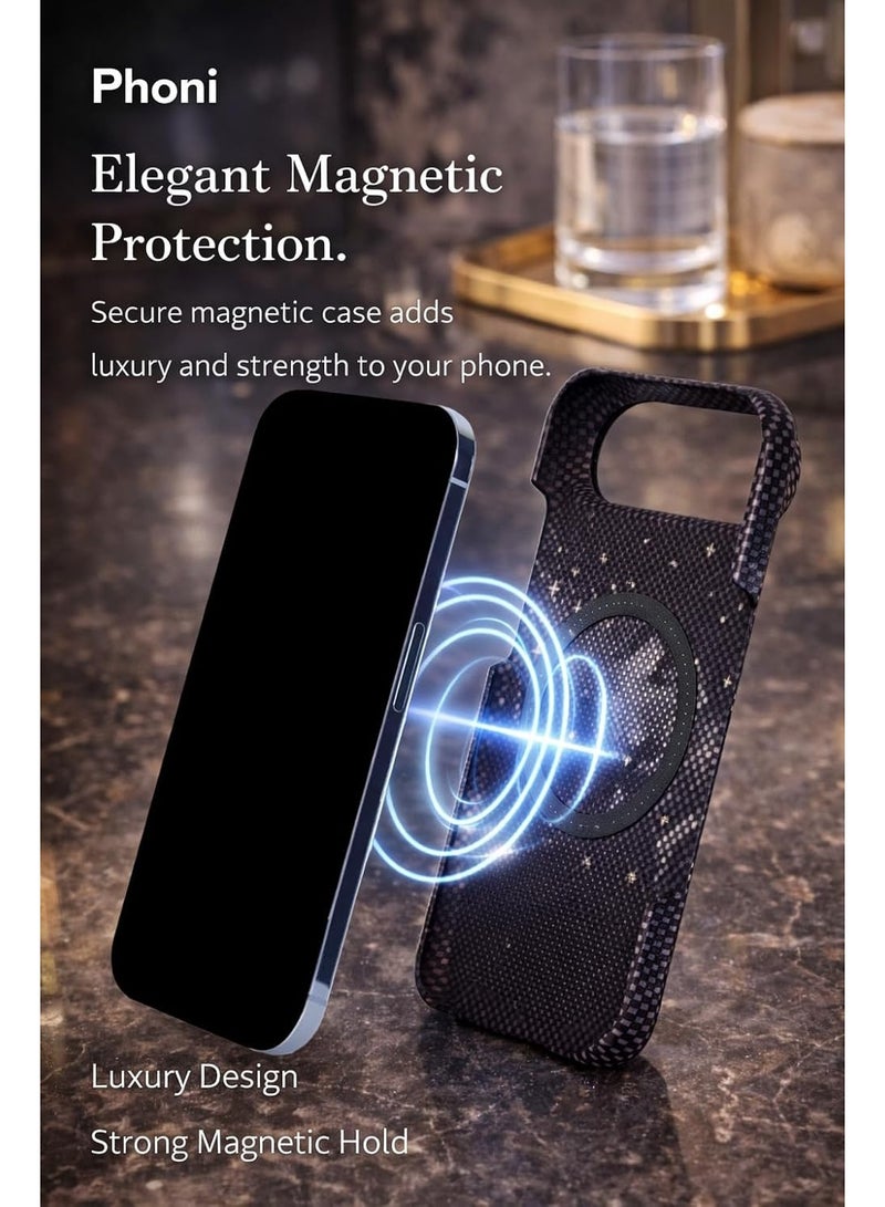 Phoni Ultra Slim Magnetic Case for iPhone Air, Compatible with MagSafe, Thin Lightweight Matte Phone Case, Carbon Fiber Style Texture, Raised Camera Protection (Midnight Constellation– Black Carbon) - Image 5