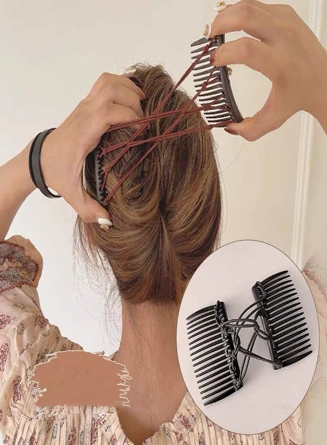 ccHuDE 2 Pcs Plastic Elastic Double Hair Comb - Adjustable Elastic Bun Comb & Clip for Curly, Thick, Wavy Hair - Image 3