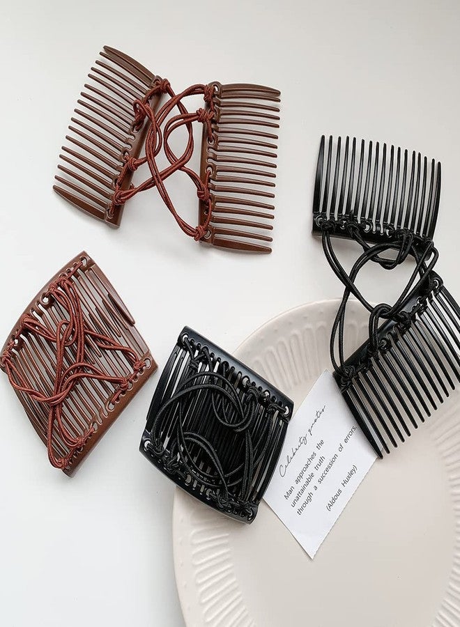 ccHuDE 2 Pcs Plastic Elastic Double Hair Comb - Adjustable Elastic Bun Comb & Clip for Curly, Thick, Wavy Hair - Image 2