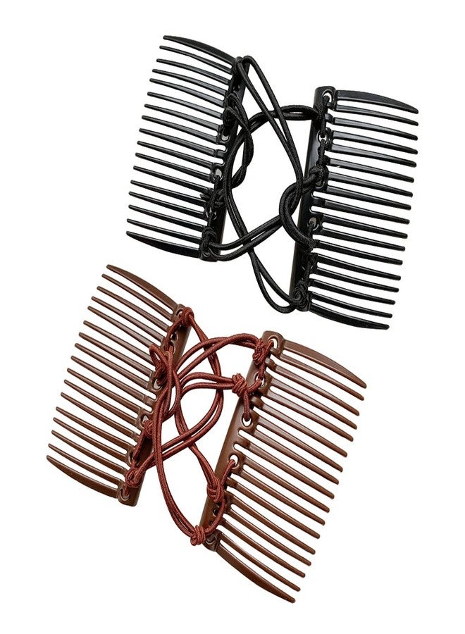 ccHuDE 2 Pcs Plastic Elastic Double Hair Comb - Adjustable Elastic Bun Comb & Clip for Curly, Thick, Wavy Hair - Image 1