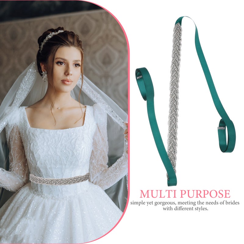 Rhinestone Wedding Dress Belt Satin Ribbon Adjustable Bridal Dresses Formal Gowns Waist Belt Sash Strip For Women Girls Bride Bridesmaid Clothing Accessories - Image 2