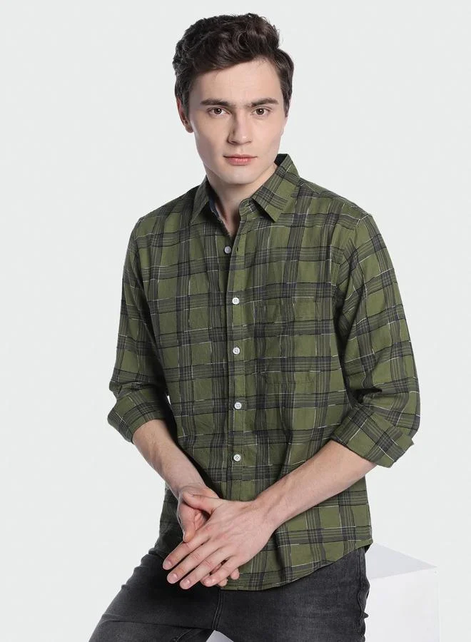 Dennis Lingo Men Tartan Checked Casual Shirt