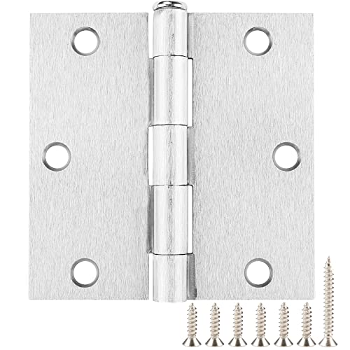 JIW Square Door Hinges Satin Nickel 3.5" x 3.5 Inch Brushed Nickel Door Hinges,3 1/2" Interior Door Hinge Square Corners 3 ½" Silver Iron Residential Hinges for Doors Bedroom Security Hardware 12 Pack - Image 1