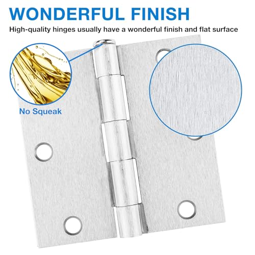 JIW Square Door Hinges Satin Nickel 3.5" x 3.5 Inch Brushed Nickel Door Hinges,3 1/2" Interior Door Hinge Square Corners 3 ½" Silver Iron Residential Hinges for Doors Bedroom Security Hardware 12 Pack - Image 3