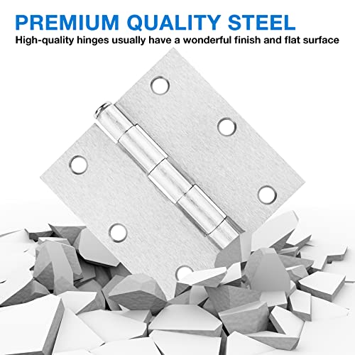 JIW Square Door Hinges Satin Nickel 3.5" x 3.5 Inch Brushed Nickel Door Hinges,3 1/2" Interior Door Hinge Square Corners 3 ½" Silver Iron Residential Hinges for Doors Bedroom Security Hardware 12 Pack - Image 5