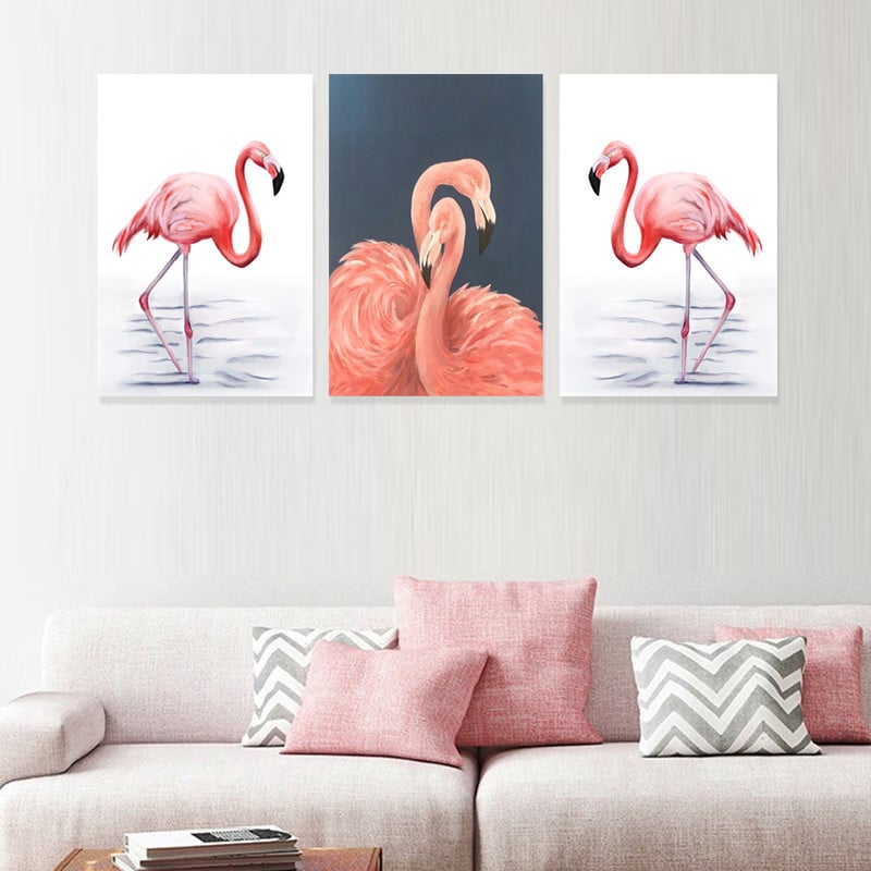 ماركتنا ثلاث لوحات قماشية بتصميم فلامينغو مع برواز مجوف مقاس (120×60) ثلاث قطع - Image 1