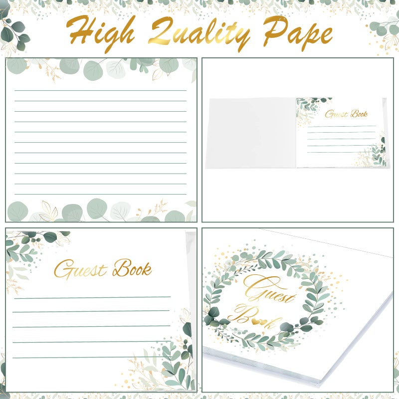 Geyee Geyee 3 Pcs Wedding Guest Book Set, Wedding Reception Registry Book with Pen and Holder Guestbook Registry Table Sign for Bridal Proposal(Eucalyptus)  - Image 3