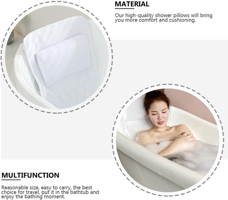 Baluue Bathtub Neck Cushion and Head Support Pillow with Suction Cups, 3D Mesh Cloth Tub Pillow for Relaxation and Spa Bath, White, Suitable for Adults and Home Shower Use - Image 3