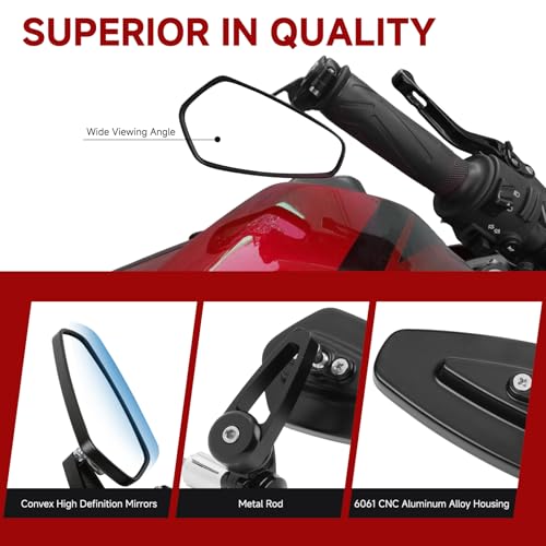 Rich Choices Universal Black Motorcycle 22mm 7/8'' Bar end Rear View Mirrors GROM MSX125 CB500F Z125 pro Z650 Z750 Z800 Z900 MT-03 MT-07 FZ-07 MT-09 FZ-09 MT-10 FZ-10 MT-25 FZ6 FZ8 FZ6R SV650 SV1000 - Image 5