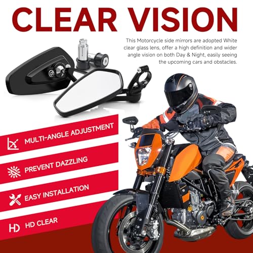 Rich Choices Universal Black Motorcycle 22mm 7/8'' Bar end Rear View Mirrors GROM MSX125 CB500F Z125 pro Z650 Z750 Z800 Z900 MT-03 MT-07 FZ-07 MT-09 FZ-09 MT-10 FZ-10 MT-25 FZ6 FZ8 FZ6R SV650 SV1000 - Image 2