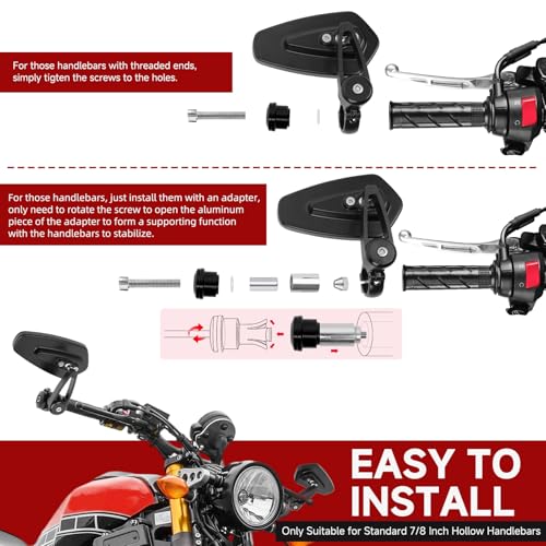 Rich Choices Universal Black Motorcycle 22mm 7/8'' Bar end Rear View Mirrors GROM MSX125 CB500F Z125 pro Z650 Z750 Z800 Z900 MT-03 MT-07 FZ-07 MT-09 FZ-09 MT-10 FZ-10 MT-25 FZ6 FZ8 FZ6R SV650 SV1000 - Image 3