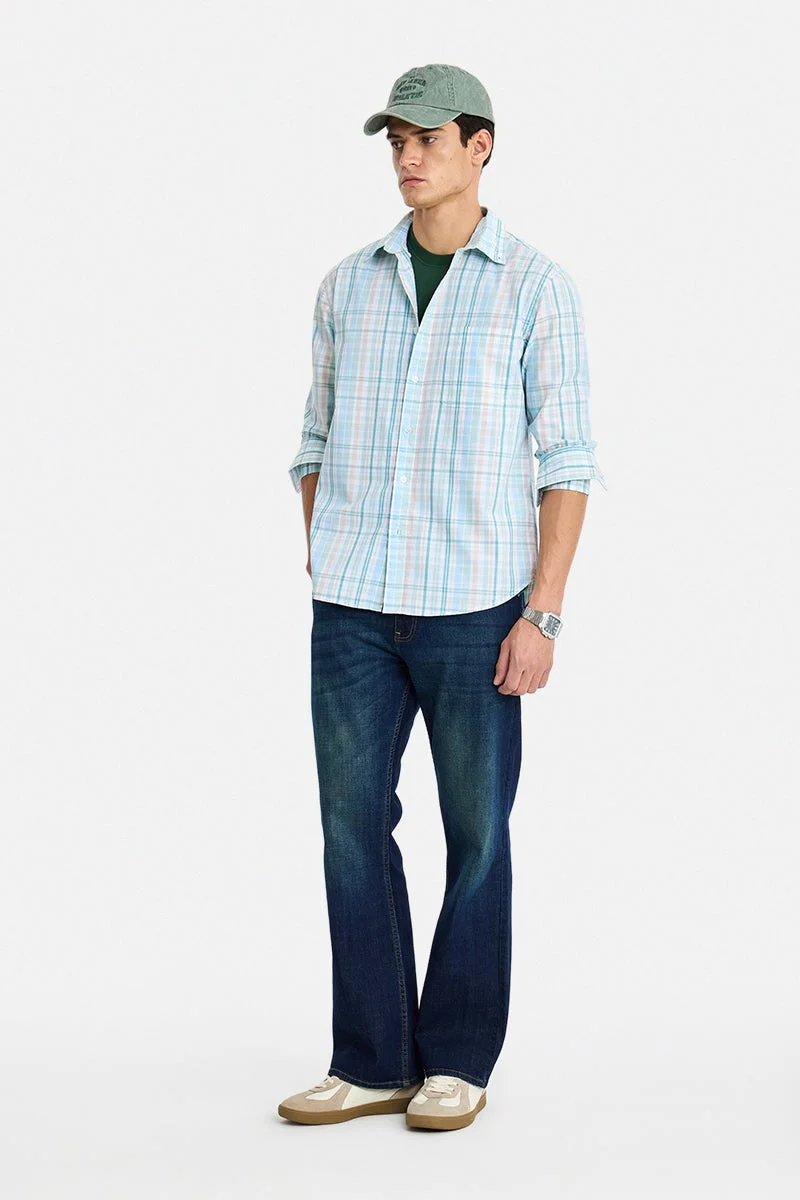 سنيتش Mint Checkered Long Sleeve Regular Fit Casual Shirt