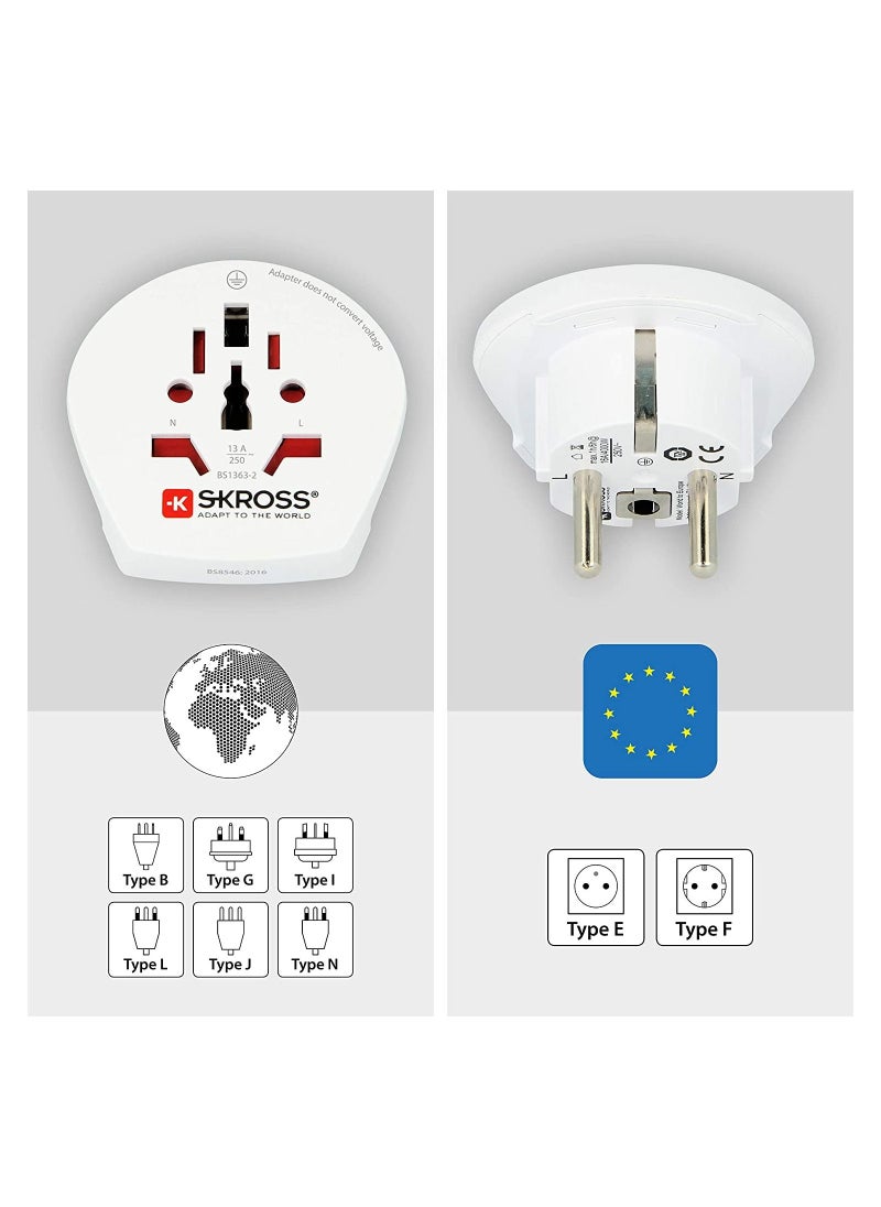 SKROSS - SKROSS Travel Adapter, Travel Essentials International Plug Adapter For World To Europe - Image 1