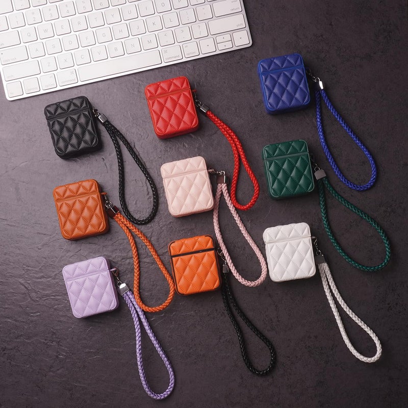 ELVRLA Earphone Case for AirPods Pro, Elegant Classical Diamond PU Leather Surface Earphone Case Soft Silicone Case, AirPods Pro Cover Protective Case Skin Protector for Earbuds +Lanyard-Black - Image 3
