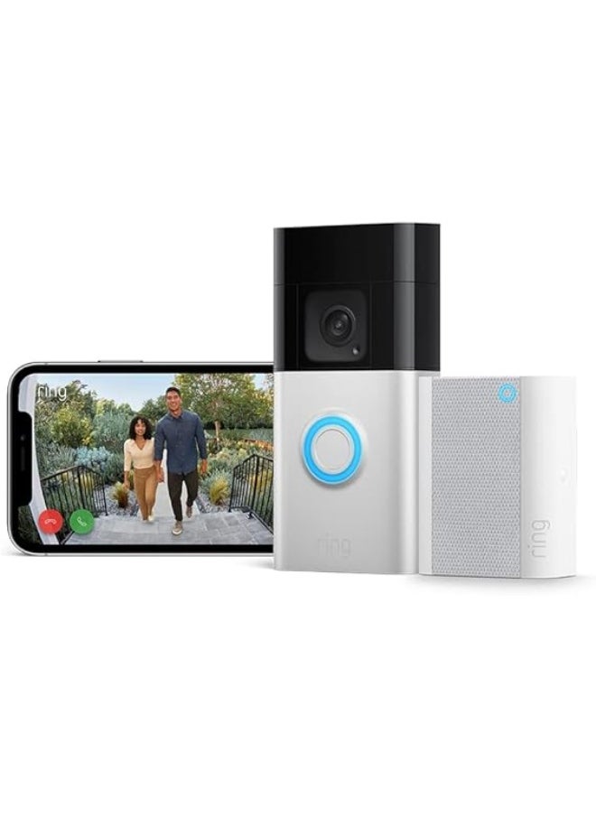 Ring - Introducing Ring Battery Video Doorbell Plus + Ring Chime  Wireless Video Doorbell camera with 1536p HD Video, Head-To-Toe View, Colour Night Vision - Image 1