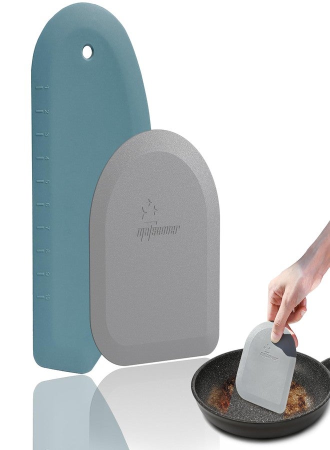 Matscover Bowl Scraper Dough Scraper Tool - Set of 2 Silicone Bench Scraper for Baking, Kitchen Pastry Scraper for Bread, Cake, Batter, cheese, Cream, Honey, Jam, Food Scraper with Curved Edge, Blue & Grey - Image 1