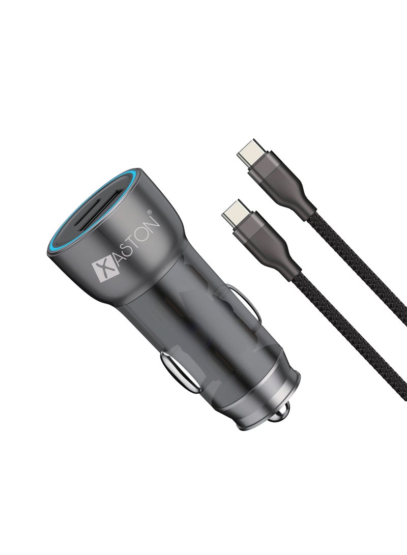 XASTON Super Fast Car Charger 30W PD + 22.5W QC3.0 Adapter with Braided Type C Cable - NCC31