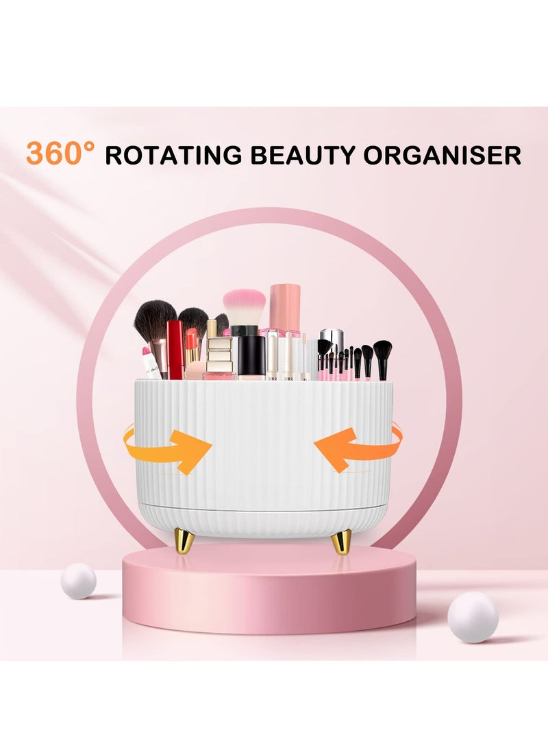 SYOSI Makeup Brush Holder, 360° Rotating Makeup Organiser, Cosmetic Shelf, Eyeshadow Brush, Lipstick Case, Cosmetic Organisers with 5 Compartments for Dressing Table, Bedroom, Bathroom (White) - Image 4