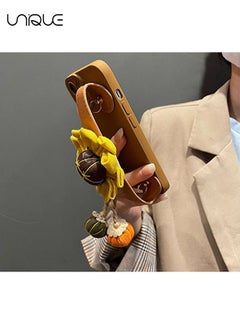 Unique Crossbody Bag Women's Phone Case Compatible With iPhone 14, Beautiful Sunflower Wristband Grip Stand Camera Protection Shock Protection Female Girl iPhone 14 Phone Case, Brown  - Image 5
