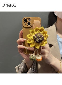 Unique Crossbody Bag Women's Phone Case Compatible With iPhone 14, Beautiful Sunflower Wristband Grip Stand Camera Protection Shock Protection Female Girl iPhone 14 Phone Case, Brown  - Image 2