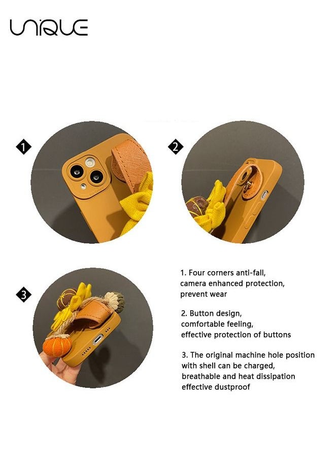 Unique Crossbody Bag Women's Phone Case Compatible With iPhone 14, Beautiful Sunflower Wristband Grip Stand Camera Protection Shock Protection Female Girl iPhone 14 Phone Case, Brown  - Image 3