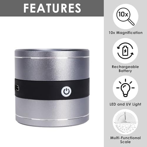 DANOPLUS Multifunctional 20mm Scale Loupe 10x Magnification LED and UV Light Magnifier Jewelry Loop Hand Lens for Gem, Coin, Stamp Inspection, Watch Repair Jewelers Tool - Image 2