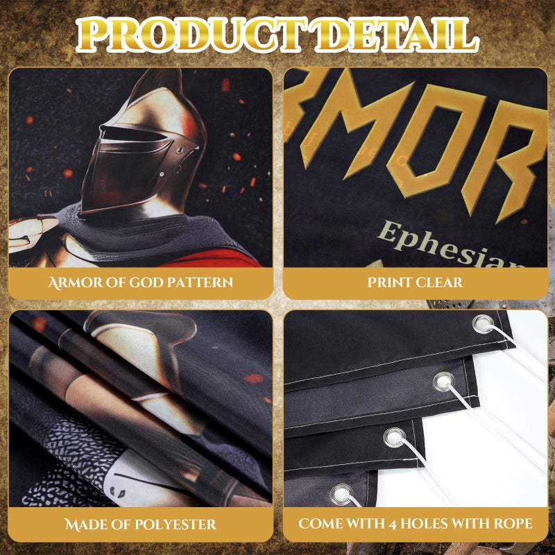 Blulu Armor of God Door Cover 71 x 35 Inch Armor Knight Door Banner Fabric Medieval Themed Wall Sign Christian Catholic Knight Photo Background with Rope for Medieval Party Indoor Outdoor Decor - Image 3