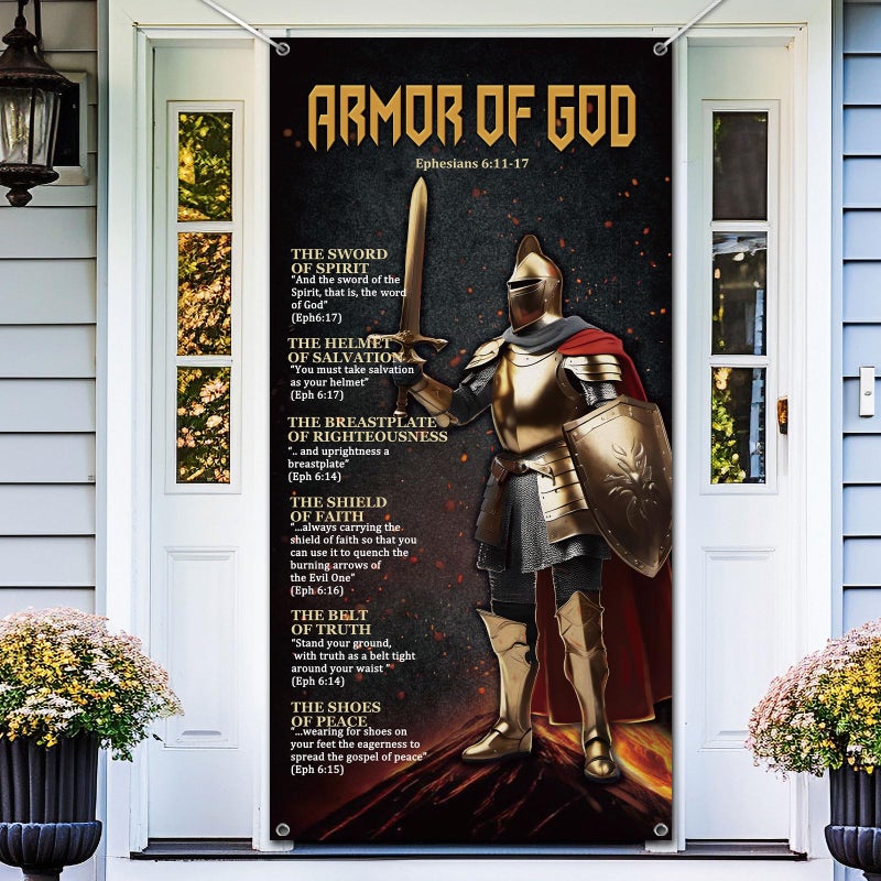 Blulu Armor of God Door Cover 71 x 35 Inch Armor Knight Door Banner Fabric Medieval Themed Wall Sign Christian Catholic Knight Photo Background with Rope for Medieval Party Indoor Outdoor Decor - Image 5