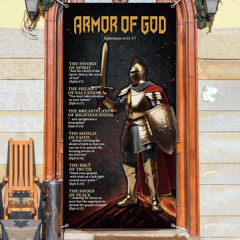 Blulu Armor of God Door Cover 71 x 35 Inch Armor Knight Door Banner Fabric Medieval Themed Wall Sign Christian Catholic Knight Photo Background with Rope for Medieval Party Indoor Outdoor Decor - Image 4