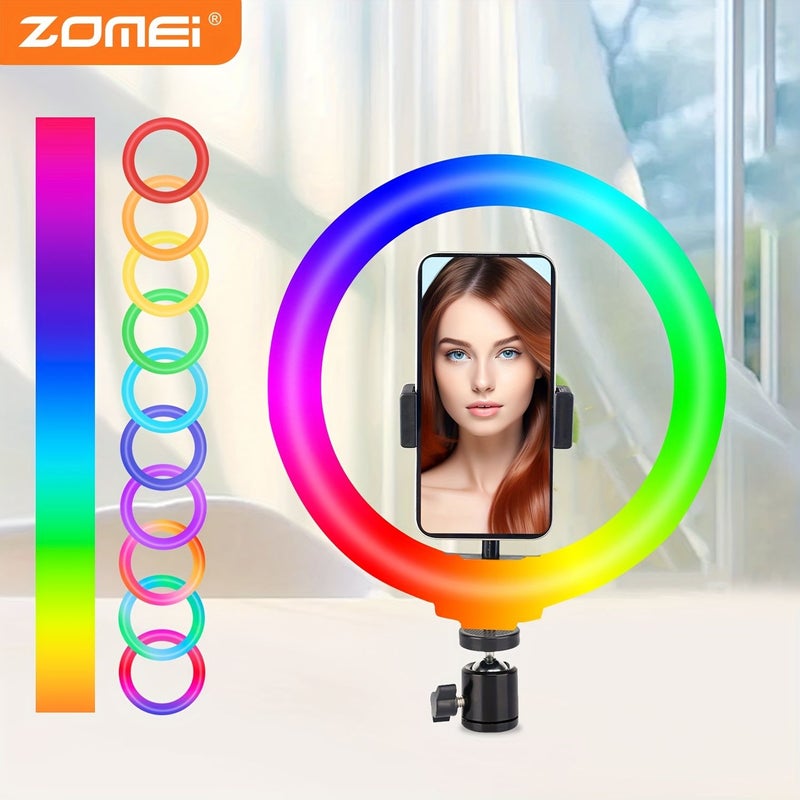 ZOMEI 10 Inch RGB LED Fill Light Black USB Plug No Battery For Live Streaming Makeup - Image 1