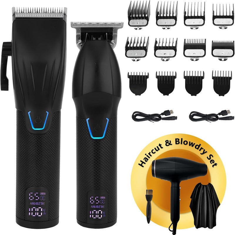 AMULISS Professional Hair Clippers and Zero Gapped Trimmer Kit for Men Cordless Barber Clipper Beard Trimmer Haircut Clippers Grooming Setwith Hair Dryer