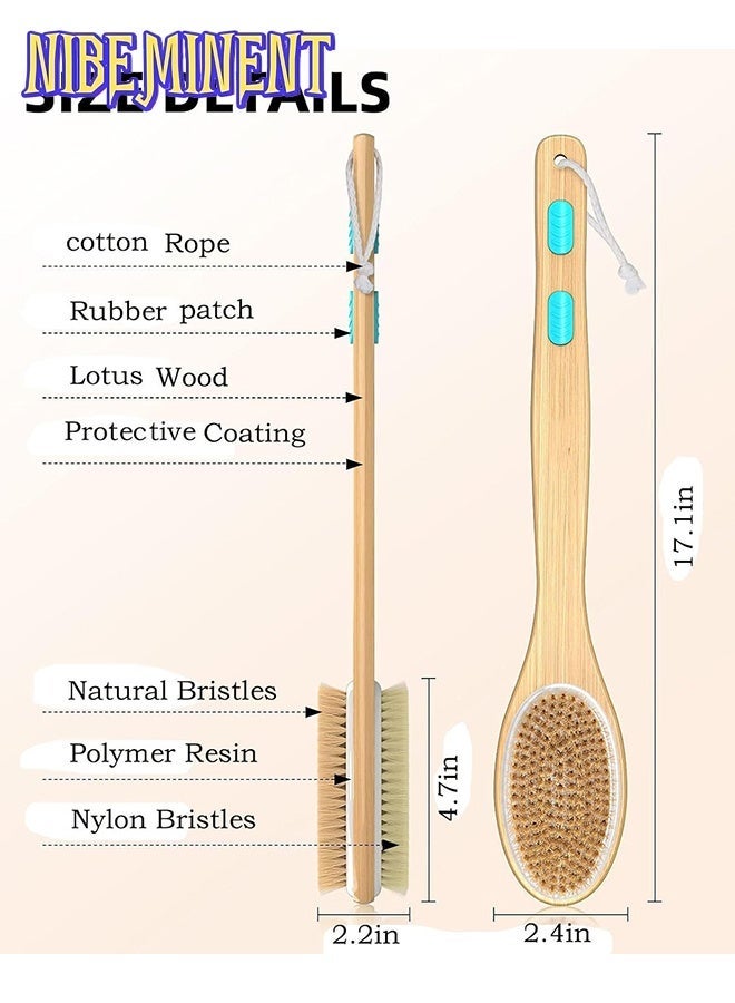 NIBEMINENT فرشاة جسم جافة ومبللة ذات مقبض طويل من الجانبين، فرشاة جسم دائرية مع حقيبة تخزين، تقلل من السيلوليت، مجموعة فرشاة جافة للسيلوليت وتصريف اللمف، فرشاة تقشير مع نتوءات تدليك ناعمة، فرشاة استحمام (3 قطع) - Image 5