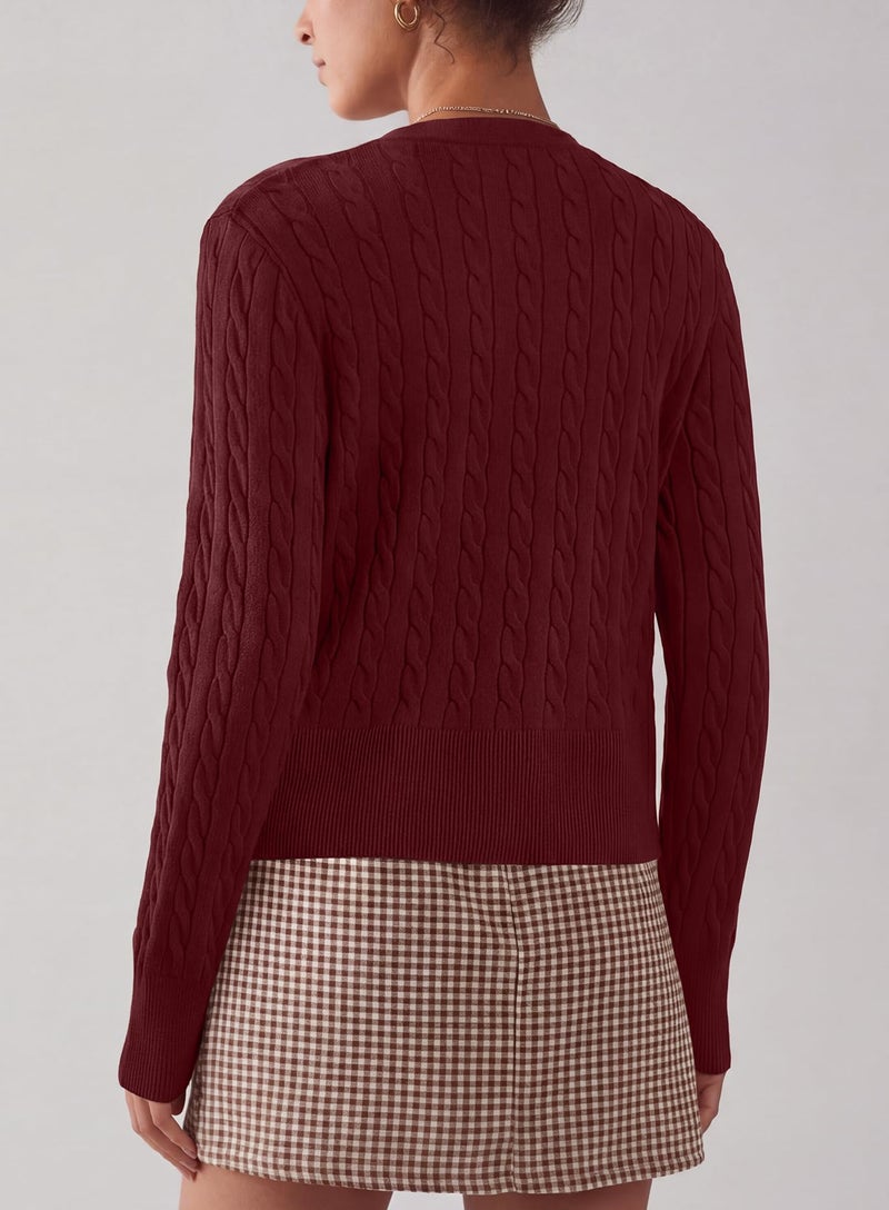 Darong Women's Winter Trendy Button Down Open Front Cardigan Sweaters Knit Coats Fall Fashion Clothes 9129 Wine Red S - Image 2