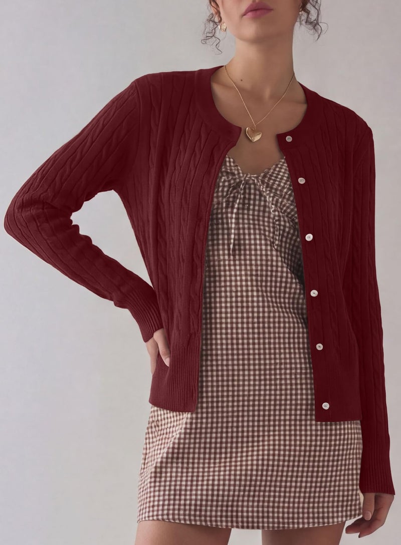Darong Women's Winter Trendy Button Down Open Front Cardigan Sweaters Knit Coats Fall Fashion Clothes 9129 Wine Red S - Image 3